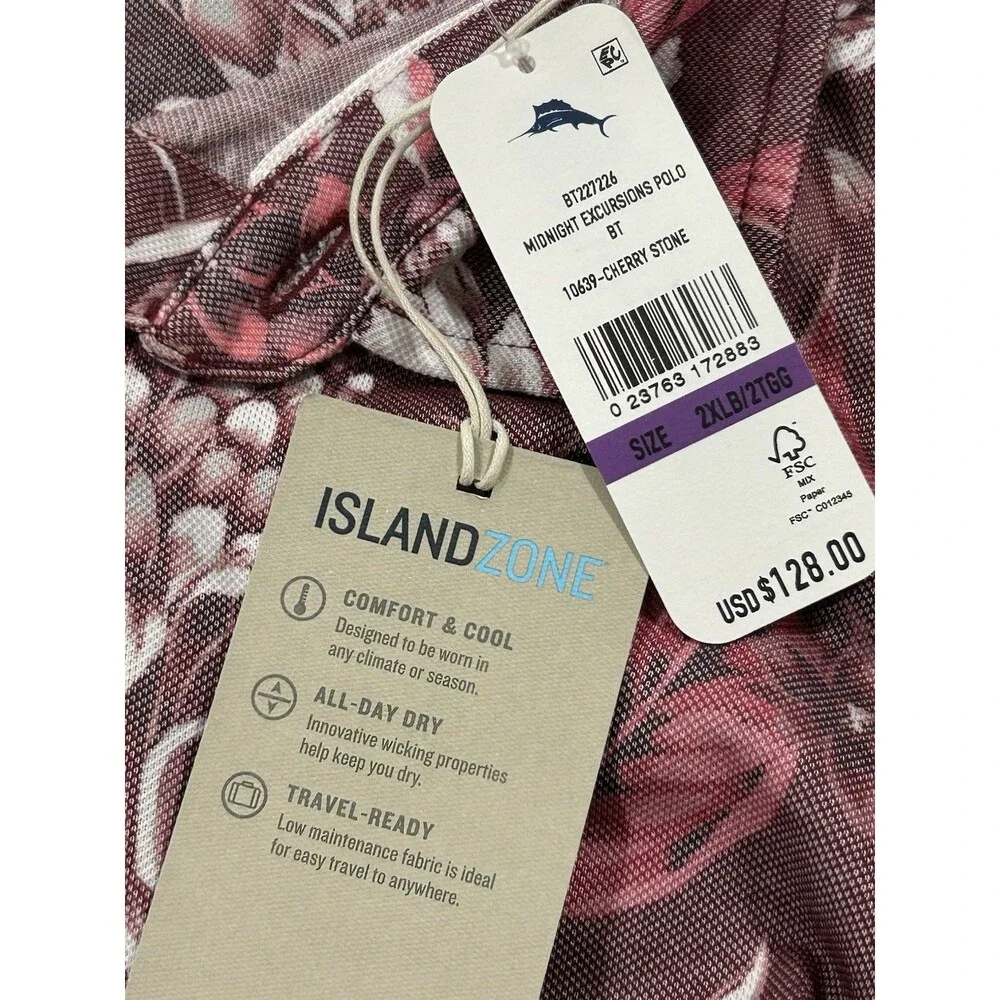 Tommy Bahama Island Zone Polo Hibiscus Floral Red Men’s 2XLB NWT Beach Quick Dry